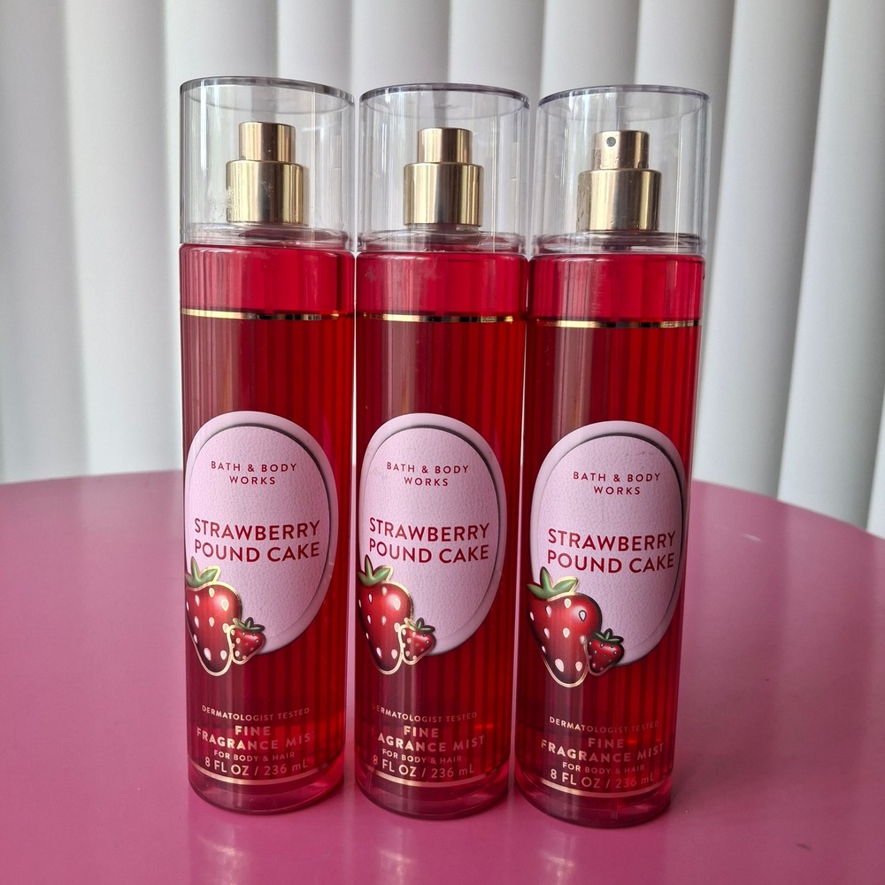 Bath & Body Works STRAWBERRY POUND CAKE Fine Fragrance Mist 8 oz Lot of 3